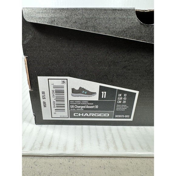 Under Armour Charged Assert 10 Mens Black Blue Running Shoes Size 11 3026175-003 - Picture 8 of 8